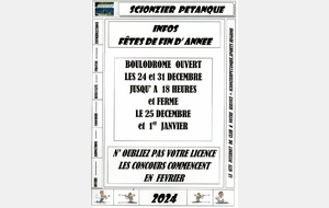 OUVERTURE BOULODROME FÊTES DE FIN D'ANNEE