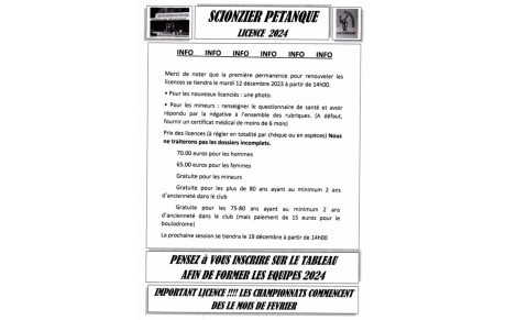 INFO AVIS LICENCE 2024