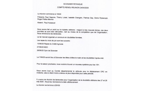 COMPTE RENDU DE LA REUNION DU COMITE DU 24 AVRIL 2025